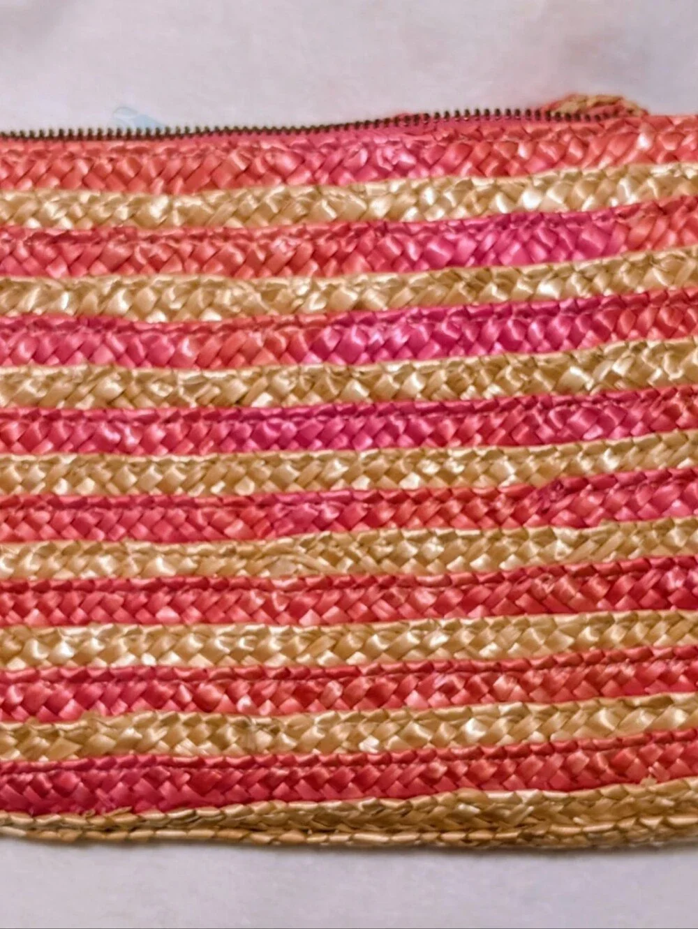 NWT Mud Pie Pink and Natural Straw Flower Clutch Bag